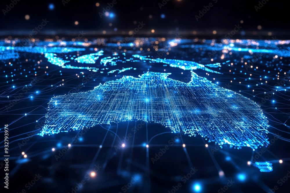 Fototapeta premium Digital map of australia network connectivity created with generative ai