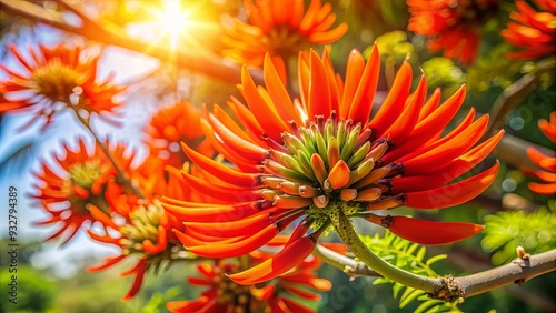 Vibrant Indian coral tree flower blooming beautifully in sunlight photo