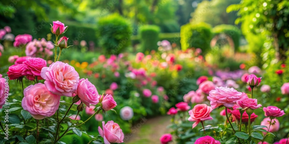 Pink Roses in Bloom, Garden Beauty, Soft Focus, Floral Delight, Lush Greenery, Rose Garden, Flower Photography Pink Roses in Bloom, Garden Beauty, Soft Focus, Floral Delight, Lush Greenery, Rose Garden, Flower Photography
