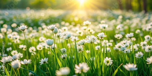 Sunlit Wildflowers in a Field of Green, nature, spring, flower, meadow