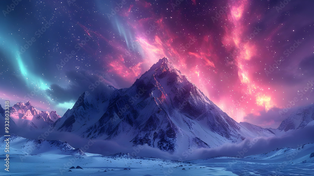 Fototapeta premium Snowy Mountain Peak Under a Starry Night Sky Illustration