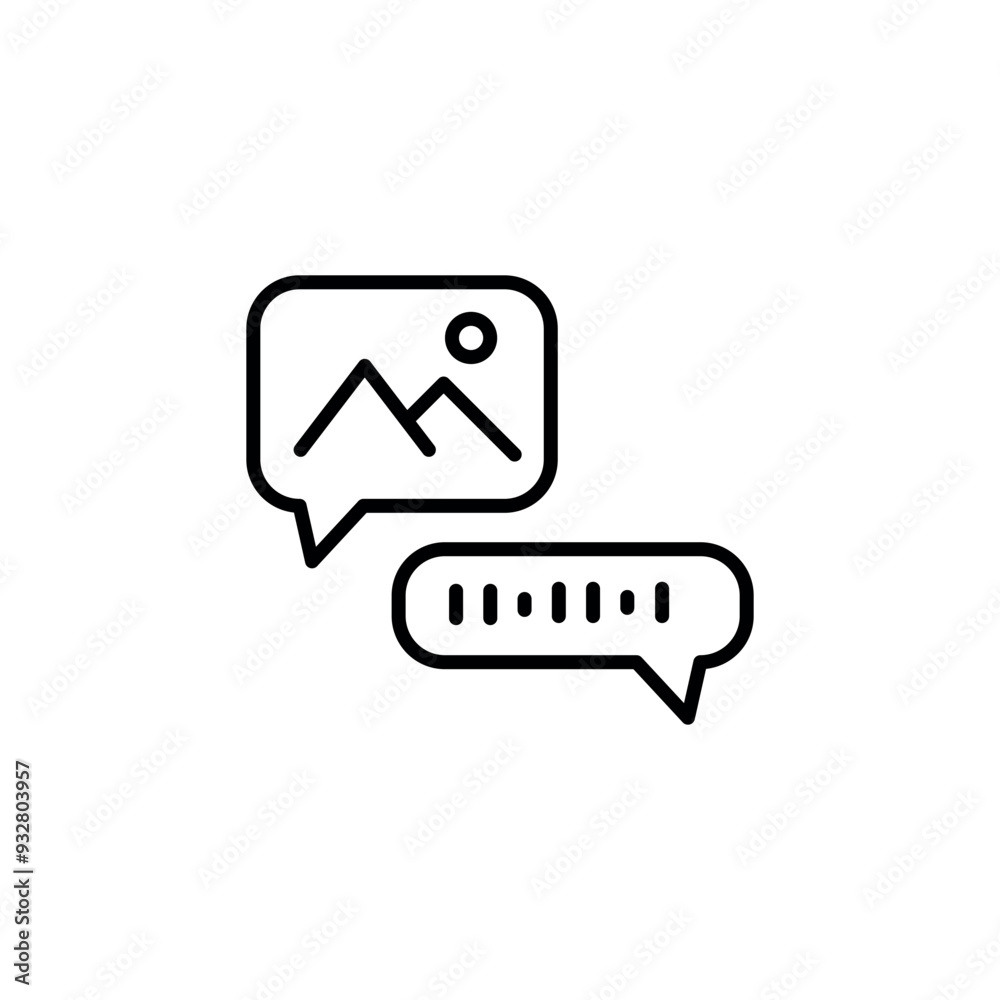 Image and text message icon. A simple vector illustration showing a speech bubble with an image and another with text. Ideal for communication, messaging apps and digital projects. Vector illustration Image and text message icon. A simple vector illustration showing a speech bubble with an image and another with text. Ideal for communication, messaging apps and digital projects. Vector illustration