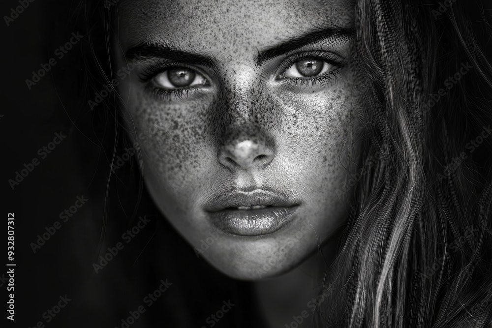 Close-up Portrait of a Woman with Freckles Close-up Portrait of a Woman with Freckles