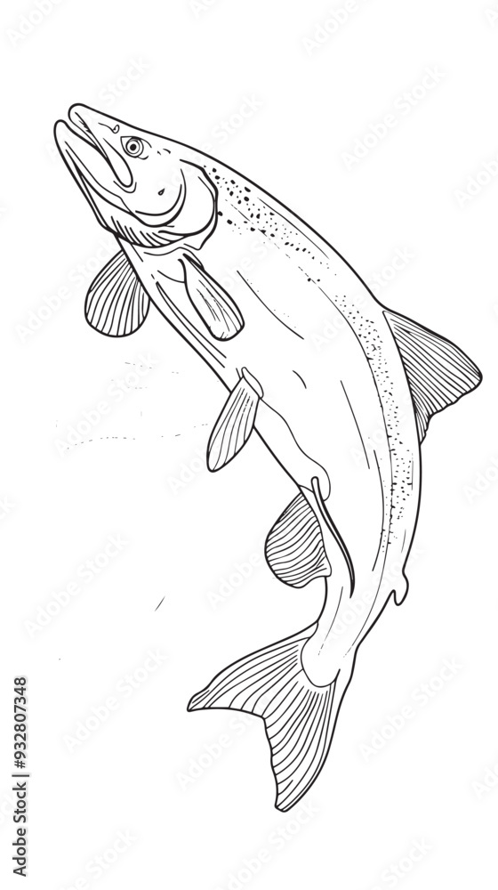 Fototapeta premium Salmon fish in continuous line art drawing style vector