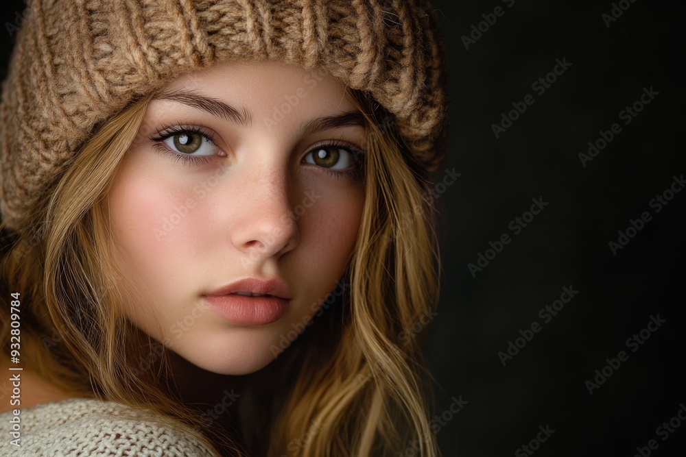 Portrait of a Young Woman in a Knitted Beanie Portrait of a Young Woman in a Knitted Beanie