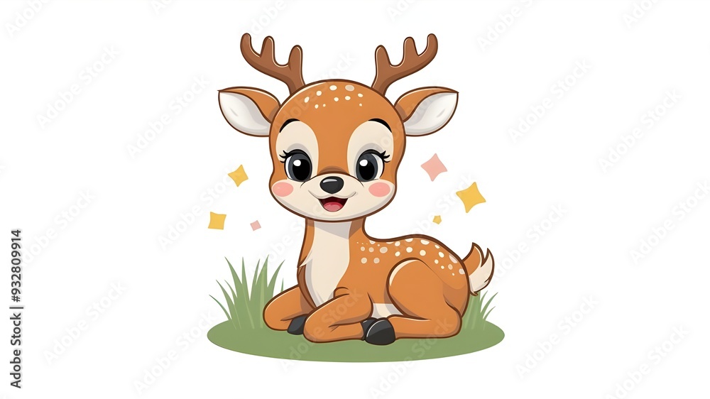 Fototapeta premium Cute little deer. young deer. vector illustrations. Children's illustration. Grinning, sweet animal.