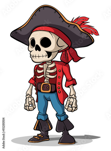 Pirate Skeleton Cartoon. Flat Vector Illustration