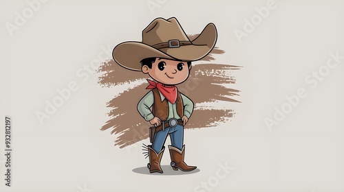 Little boy in a cowboy hat. vector illustrations. a picture intended for younger audiences. a happy, smiling little boy.