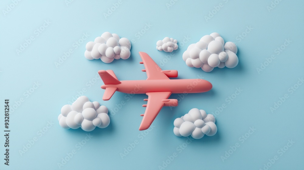 Dynamic 3D Airplane Soaring Through Vibrant Clouds in Clear Blue Sky - Travel Concept with Copy Space for Text, Generative Ai Dynamic 3D Airplane Soaring Through Vibrant Clouds in Clear Blue Sky - Travel Concept with Copy Space for Text, Generative Ai