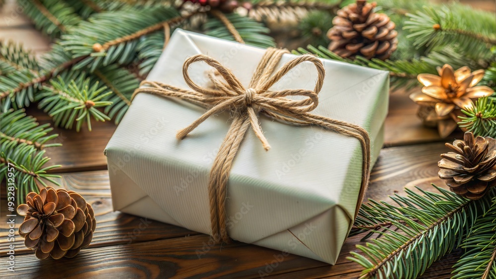 Photorealistic gift wrapping mockup,blank white template for gifting and advertising your product.Christmas box made eco-friendly cardboard with natural texture and wooden background. Simple mockup Photorealistic gift wrapping mockup,blank white template for gifting and advertising your product.Christmas box made eco-friendly cardboard with natural texture and wooden background. Simple mockup