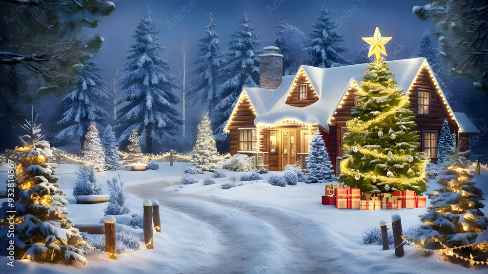 Winter Landscape with Christmas Decoration, Christmas day Winter Landscape with Christmas Decoration, Christmas day