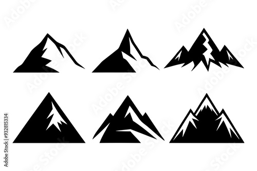 Set of mountains icons silhouette vector art illustration