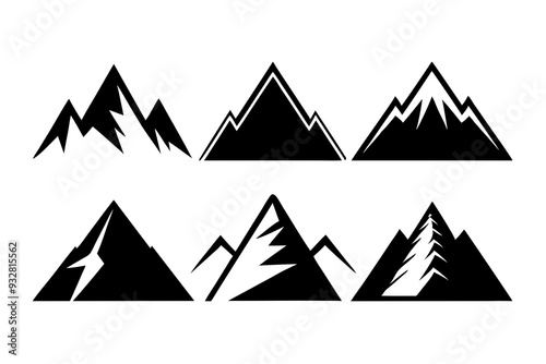 Set of mountains icons silhouette vector art illustration