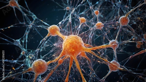 Neural Network Symphony: A vibrant microscopic view of interconnected neurons firing, illuminating the complex beauty of the human brain. 