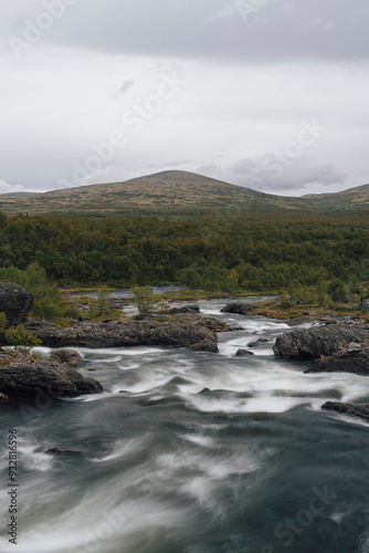 Einunna River by Klemetbrua Bridge from Einunndalen Valley, Norway's longest summer farm valley or "seterdal", a day in late summer of 2024.