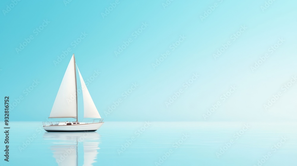 Fototapeta premium Serene 3D Sailboat Sailing in Stylized Ocean with Copy Space - Tranquil Nautical Adventure and Travel Concept, Generative Ai