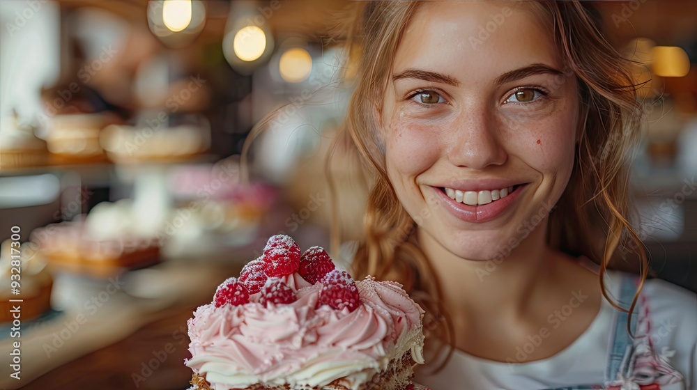 portrait of beautiful young overweight woman at home eating slice of cake enjoying sweet taste portrait of beautiful young overweight woman at home eating slice of cake enjoying sweet taste