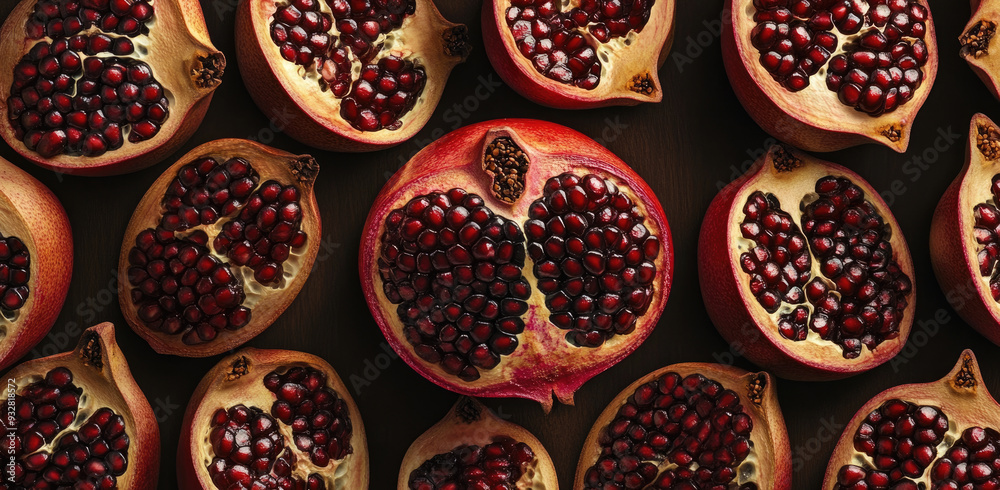 Pomegranate table top view. Created with Ai