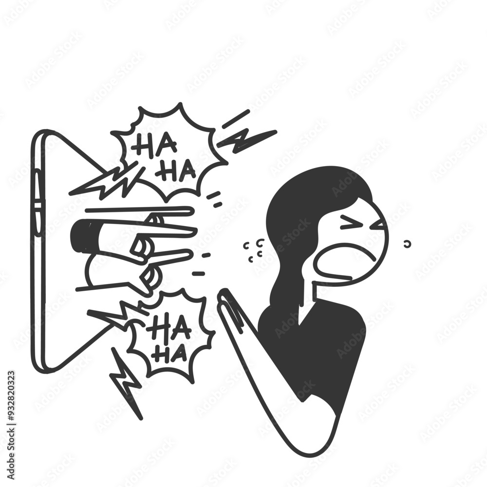online cyber bullying attack on social media from mobile phone in doodle hand drawing online cyber bullying attack on social media from mobile phone in doodle hand drawing