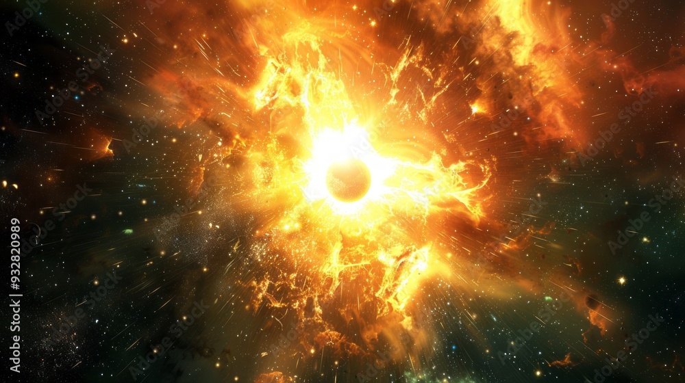 Naklejka premium Fiery Sun Radiating Intense Heat in the Expansive Cosmos