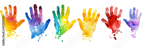 Panel kuchenny z motywem Set colorful hand print, paint watercolor isolated on white, clipping