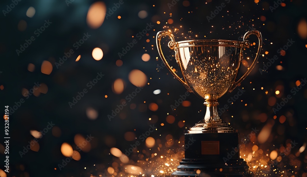 Golden Trophy with Sparkling Lights: A Symbol of Success and Achievement Golden Trophy with Sparkling Lights: A Symbol of Success and Achievement