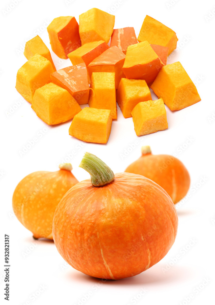 Pumpkin cubes isolated on white background Pumpkin cubes isolated on white background