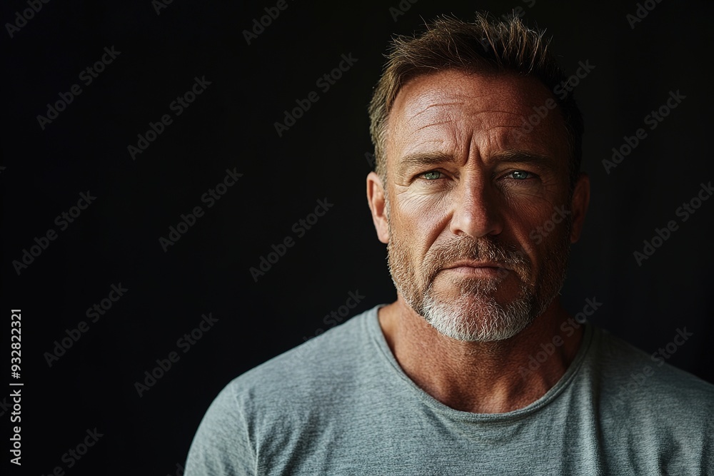 Mature man with beard in gray, serious expression Mature man with beard in gray, serious expression