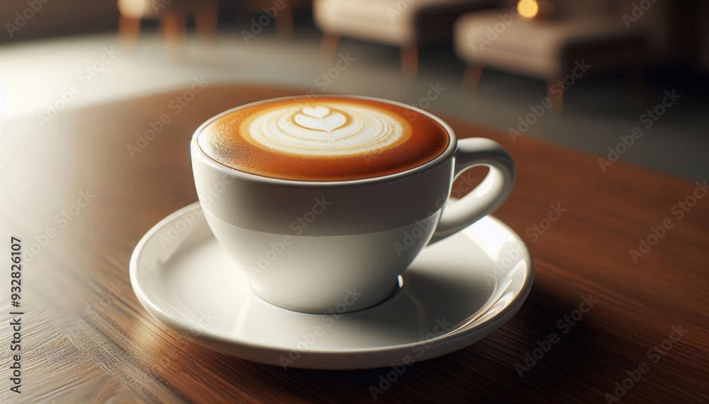 a Caffè Breve served in a sleek, white ceramic cup with a matching saucer. The Caffè Breve should feature a rich espresso with a generous amount of steamed half-and-half, resulting in a creamy, smooth a Caffè Breve served in a sleek, white ceramic cup with a matching saucer. The Caffè Breve should feature a rich espresso with a generous amount of steamed half-and-half, resulting in a creamy, smooth