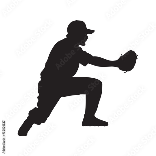 Baseball clipart,  Baseball Player silhouette, crouching position baseball player Illustration 