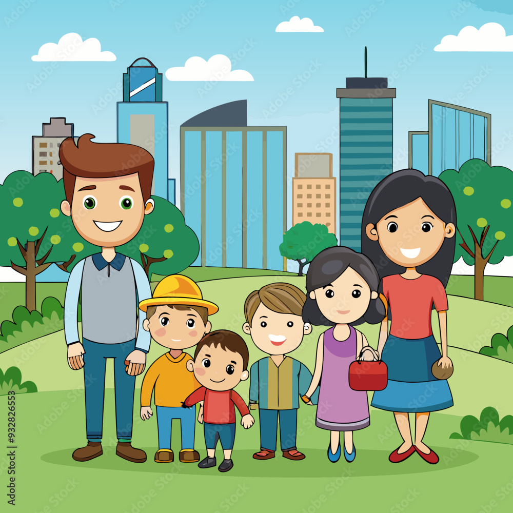 City Life Families Enjoying the Park - Vector Design art vector illustration