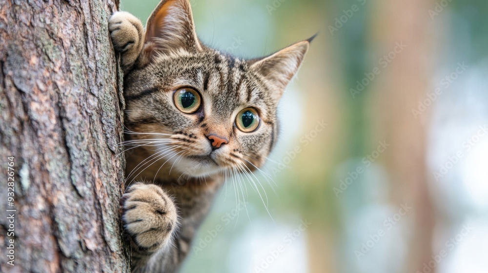 A cat climbing a tree with claws gripping the bark, demonstrating natural hunting behavior and agility as it navigates its environment. A cat climbing a tree with claws gripping the bark, demonstrating natural hunting behavior and agility as it navigates its environment.
