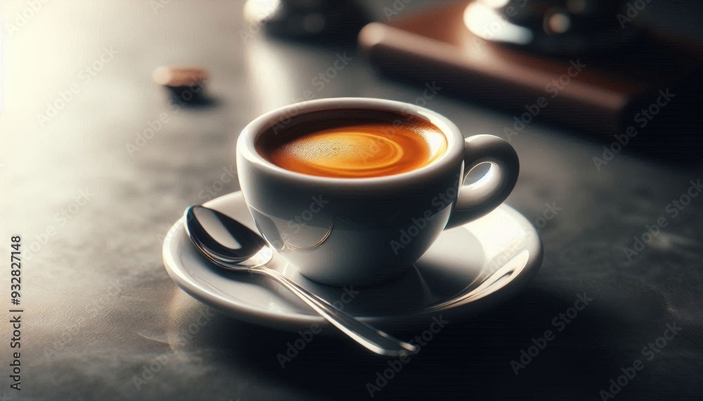 a Ristretto served in a small, elegant white ceramic cup. The Ristretto should feature a rich, dark espresso with a thick, golden crema on top, highlighting its concentrated flavor. a Ristretto served in a small, elegant white ceramic cup. The Ristretto should feature a rich, dark espresso with a thick, golden crema on top, highlighting its concentrated flavor.