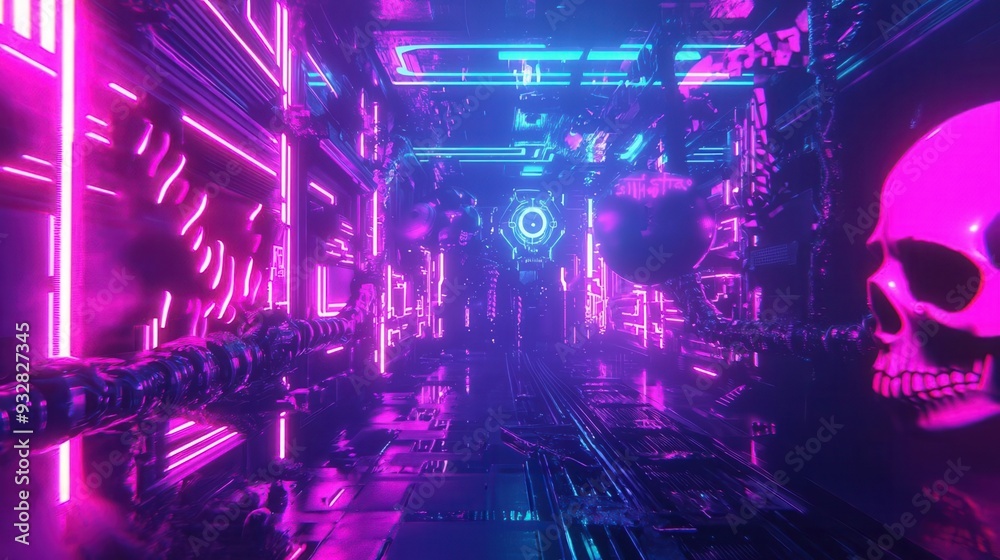 Fototapeta premium Halloween Cyberpunk, neon dystopia