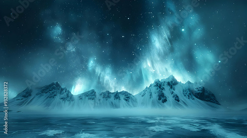 Snowy Mountains Under a Vibrant Aurora Borealis Illustration