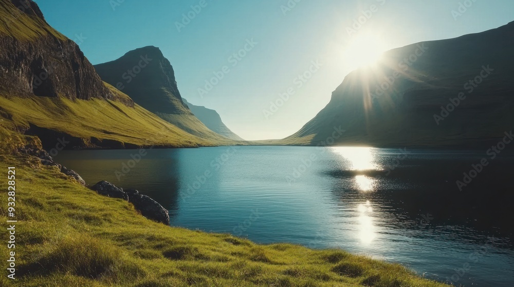 Fototapeta premium Serene Sunset Over a Mountain Lake
