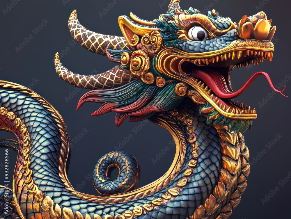 Thai naga tattoo, serpentine mythical creature, 3D illustration Thai naga tattoo, serpentine mythical creature, 3D illustration