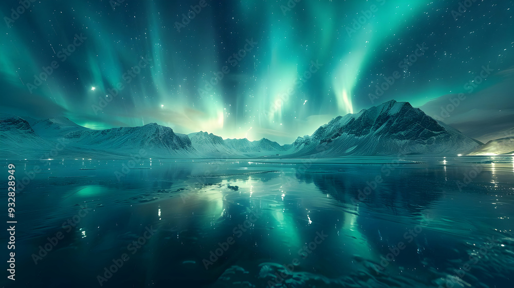 Naklejka premium Aurora Borealis Reflection in Still Water - Landscape Photo