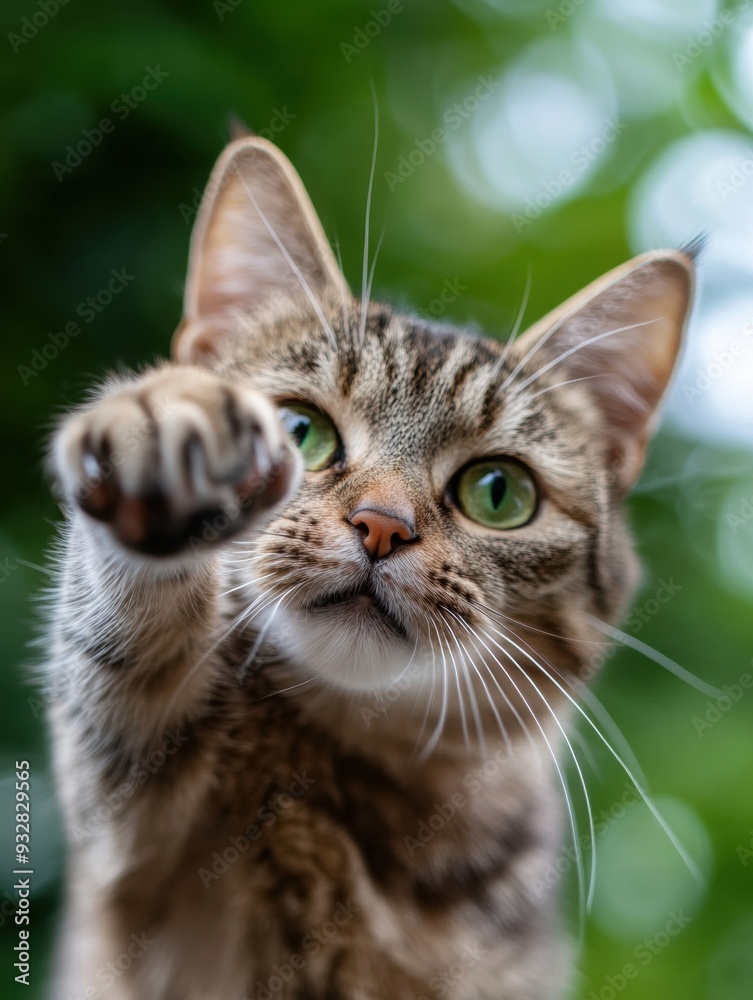 Fototapeta premium A cat retracting its claws after a play session, transitioning from playful excitement to a calm and relaxed demeanor.