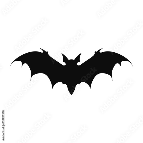 black silhouette of a bat isolated on white background