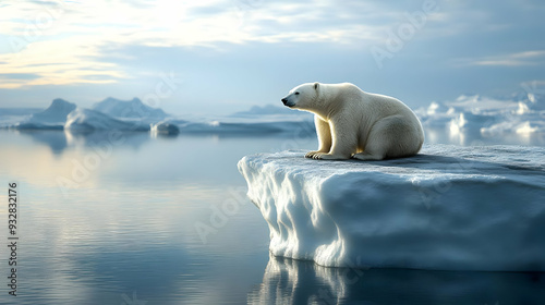 A lone polar bear sits on a...