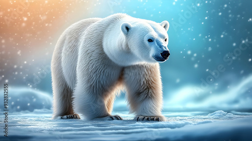 A majestic polar bear walks...