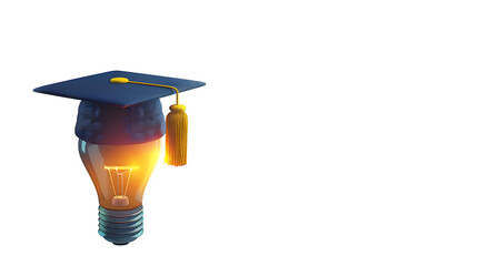 Academic graduation cap on a light bulb. 3d rendering