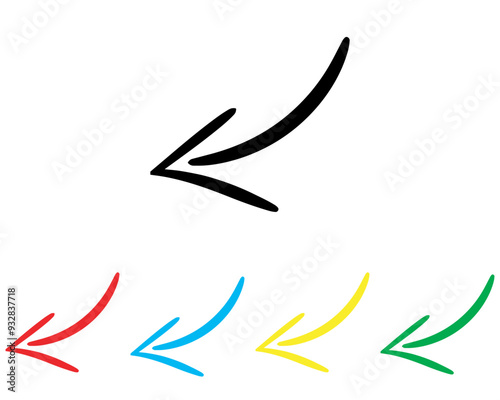Curved arrow icon vector. Arrow pointer icon sign symbol in trendy flat style. Set elements in colored icons. Arrow left vector icon illustration isolated on white background