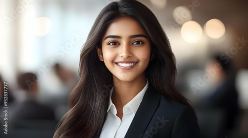 A young woman in a black blazer smiles at the camera.