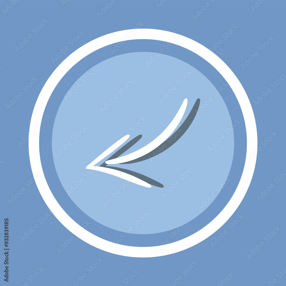 Curved arrow icon vector. Arrow pointer icon vector in trendy flat style. Arrow left icon image, Arrow left icon illustration isolated on blue background Curved arrow icon vector. Arrow pointer icon vector in trendy flat style. Arrow left icon image, Arrow left icon illustration isolated on blue background