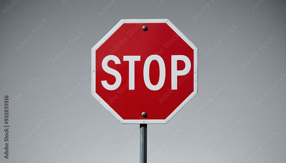 Red stop sign against neutral gray background Red stop sign against neutral gray background