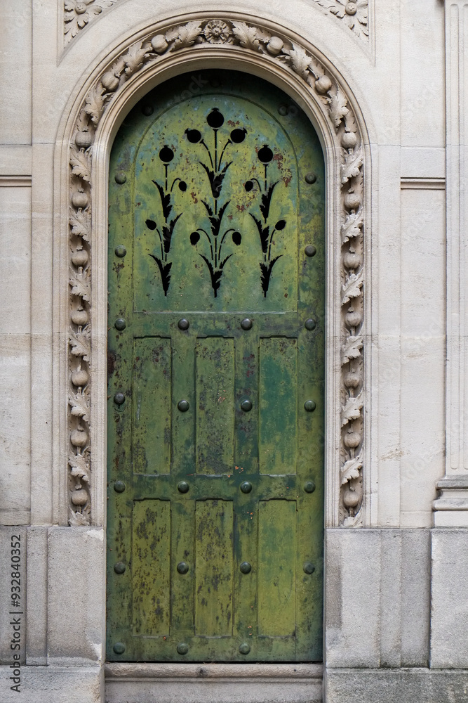 Paris, France. The famous Pere LaChaise Cemetery beautiful old metal work on door.