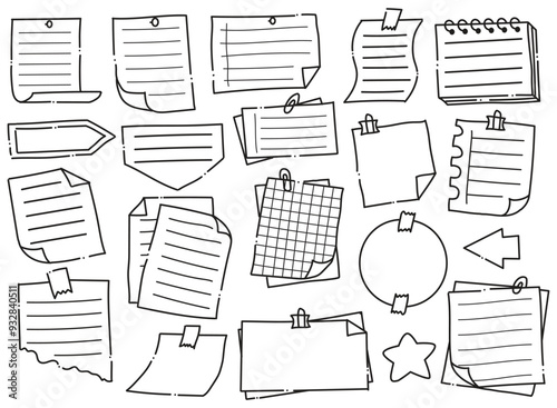 Hand-Drawn Notepaper and Sticky Note Doodles | Vector Set of Blank Paper, Notes, and Memo Designs