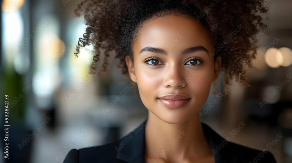Fototapeta premium Close-up portrait of a confident young woman with afro hair smiling.